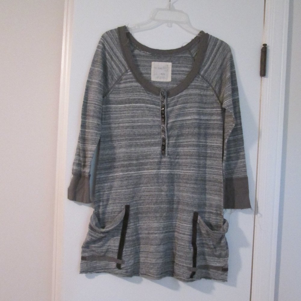 We The Free People Gray Knit Henley Tunic Top sz M